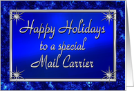 Happy Holidays Mail Carrier Blue and Silver card