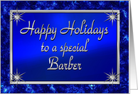 Happy Holidays Barber Blue and Silver card