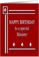 Happy Birthday Minister Red and Silver card