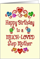 Happy Birthday Step Mother Hearts and Flowers card
