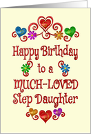 Happy Birthday Step Daughter Hearts and Flowers card