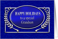 Happy Holidays Grandson Blue and Silver card