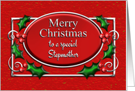 Merry Christmas Stepmother Red and Silver with Holly card