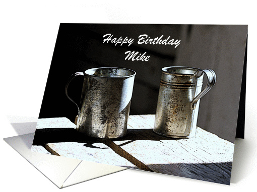 Happy Birthday Vintage Tin Cups, Custom Text card (1182666)