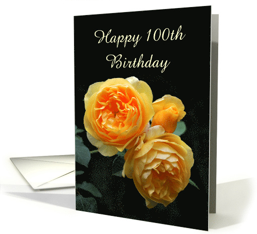100th birthday, Yellow English Roses, Custom Text card (1415978)