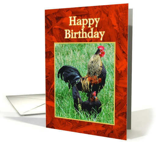 Crowing Rooster and Hen Happy Birthday card (444576)