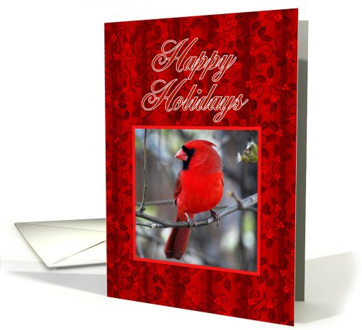 Happy Holidays Cardinal and Holly card (500771)