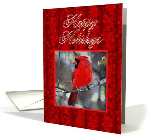 Happy Holidays Cardinal and Holly Art card (500779)