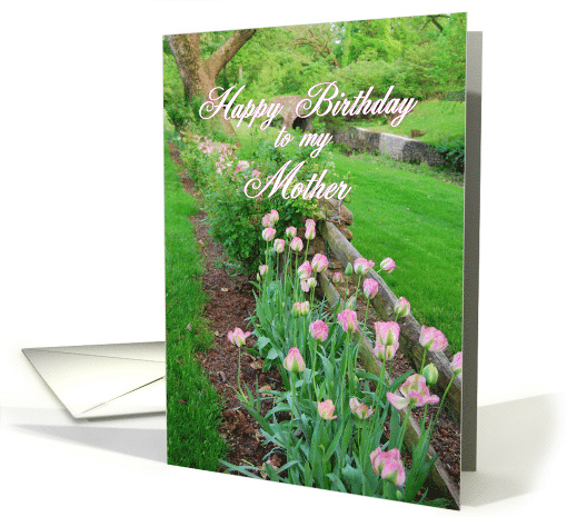 Happy Birthday Mother Pink Tulips Along Fence card (624026)