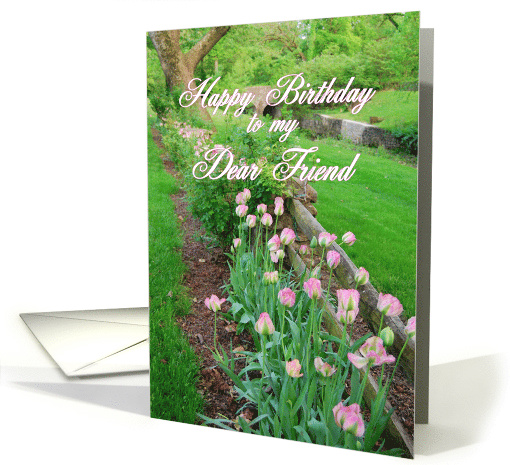 Happy Birthday Dear Friend Tulips Along Fence card (624043)