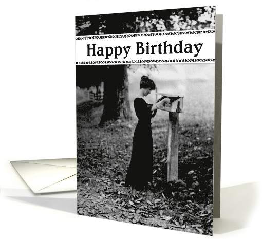 Happy Birthday, Vintage Photograph, Edwardian Woman at Mailbox card