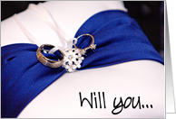 Will you be my ring bearer?(blue ribbon ring pillow) card