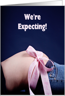 We’re expecting! TRIPLETS (Belly with pink ribbon on blue) card