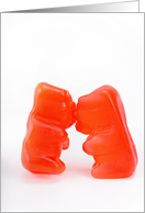 I love you. Kissing red gummy bears card