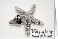 Will you be my maid of honor, daughter (Starfish w/rings B&W) card