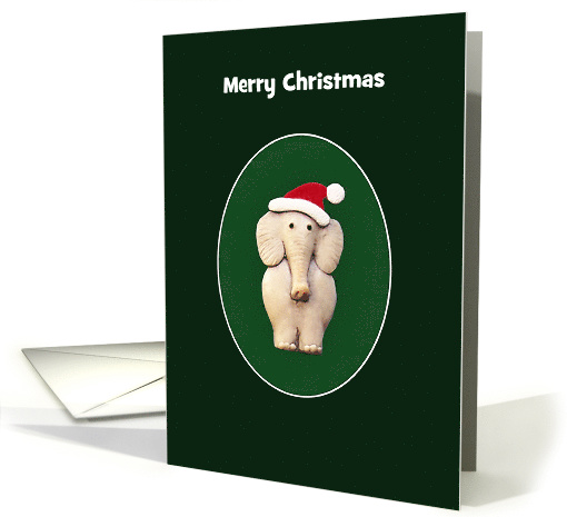 Merry Christmas Elephant & Santa's Hat, Custom Text card (961633)