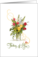 Summer Thinking of You Bouquet of Yellow Roses and Red Tullips card