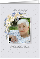 Sympathy Photo Memorial Thank You White Orchids and Blue Delphinium card