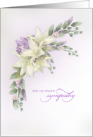 Our Sympathy White Lillies and Iris Watercolor in Lavender Hues card