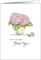 Heartfelt Sympathy Thank You Pink Hydrangea Watercolor Bouquet card