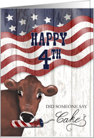 Funny Personalized Western Cow Patriotic Waving Flag July Fourth card