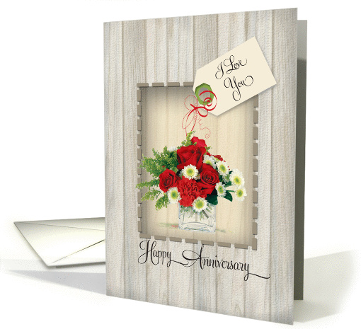 County Barn Wood Anniversary Rose Bouquet card (421438)