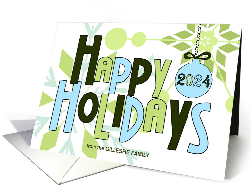 Custom 2024 Green and Blue Custom Happy Holidays Word Art card
