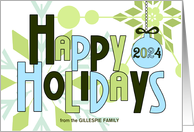 Custom 2024 Green and Blue Custom Happy Holidays Word Art card