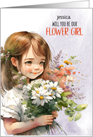 Flower Girl Request Young Girl with Daisy Bouquet card