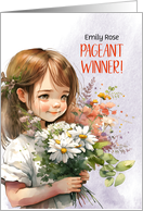 Beauty Pageant Congratulations Young Girl with Daisy Bouquet card