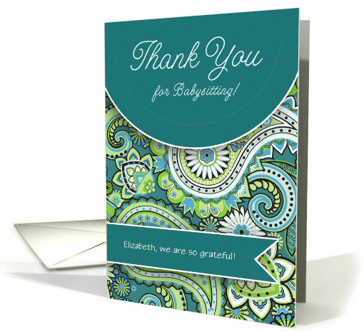 Thank You for Babysitting Teal Green Paisley with Name card (1013299)