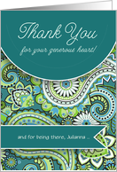 Thank You for Your Help Teal Green Paisley with Custom Name card