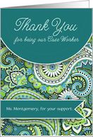 Thank You for Caseworker Teal Green Paisley Custom card