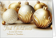 1st Christmas in a New Home Gold and White Christmas Ornaments card