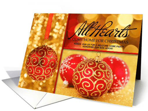 Welcome Home Party Red and Gold Christmas Ornaments card (1014153)