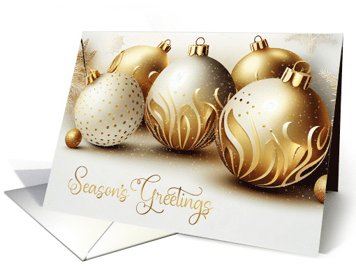 Season's Greetings Gold and White Christmas Ornaments card (1014167)