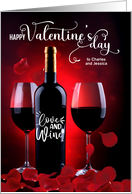 for Both of You on Valentine’s Day Red Rose Petals and Wine card