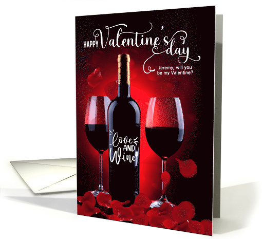 for Him on Valentine's Day Red Rose Petals and Wine card (1018703)