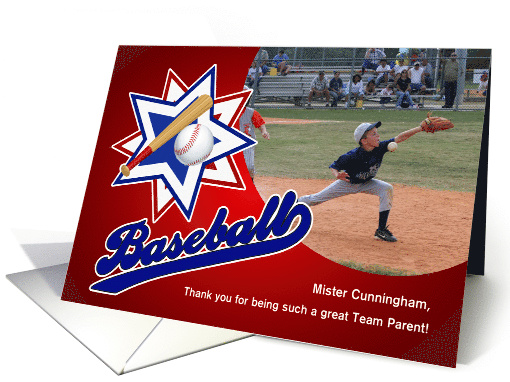 Team Parent or Team Manager Baseball Theme Thank You Blank card