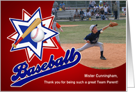 Team Parent or Team Manager Baseball Theme Thank You Blank card