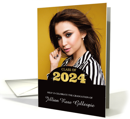 Class of 2024 Graduation Party Invitation Grad's Photo Gold Bling card