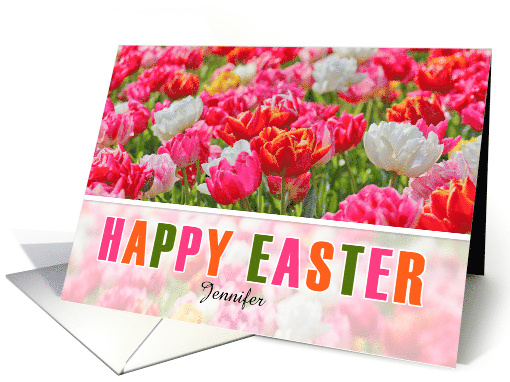Custom Easter Tulip Garden Pink and White card (1044401)