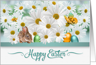 Easter White Daisy Garden with Bunny and Easter Eggs card