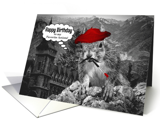 for an Artist on their Birthday Funny French Squirrel Painter card