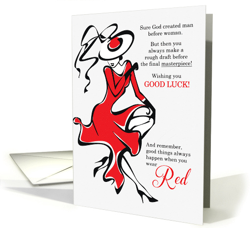 Good Luck to a Lady in Red Line Art Woman card (1069749)