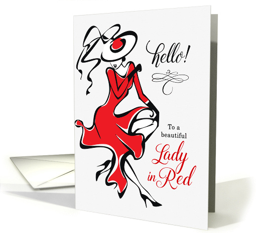 Hello to a Beautiful Lady in Red Blank Inside card (1069751)