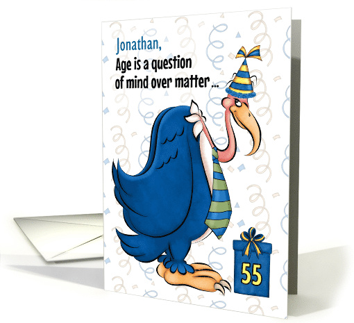 55th Birthday Funny Blue Buzzard Getting Old Humor Custom Name card