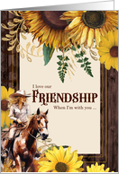 Friendship Country Western Cowgirl with Sunflower and Barn Wood card