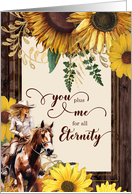 You Plus Me Love Sunflower Western Cowgirl card