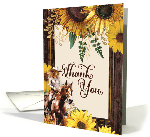 Thank You Sunflower Western Cowgirl with Horse Blank card (1099628)